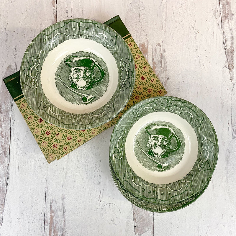 Ironstone Green Transferware Berry Bowls