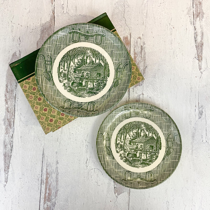 Ironstone Green Transferware Bread Plates